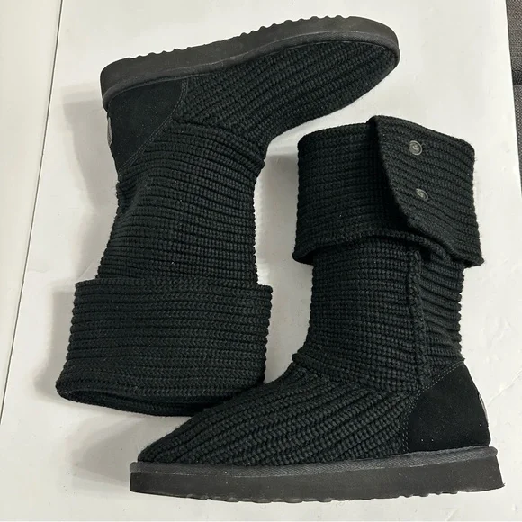 UGG Australia 5819 Classic Cardy Black Knit Fold Over Boots Button US Women's 10 - Picture 6 of 10